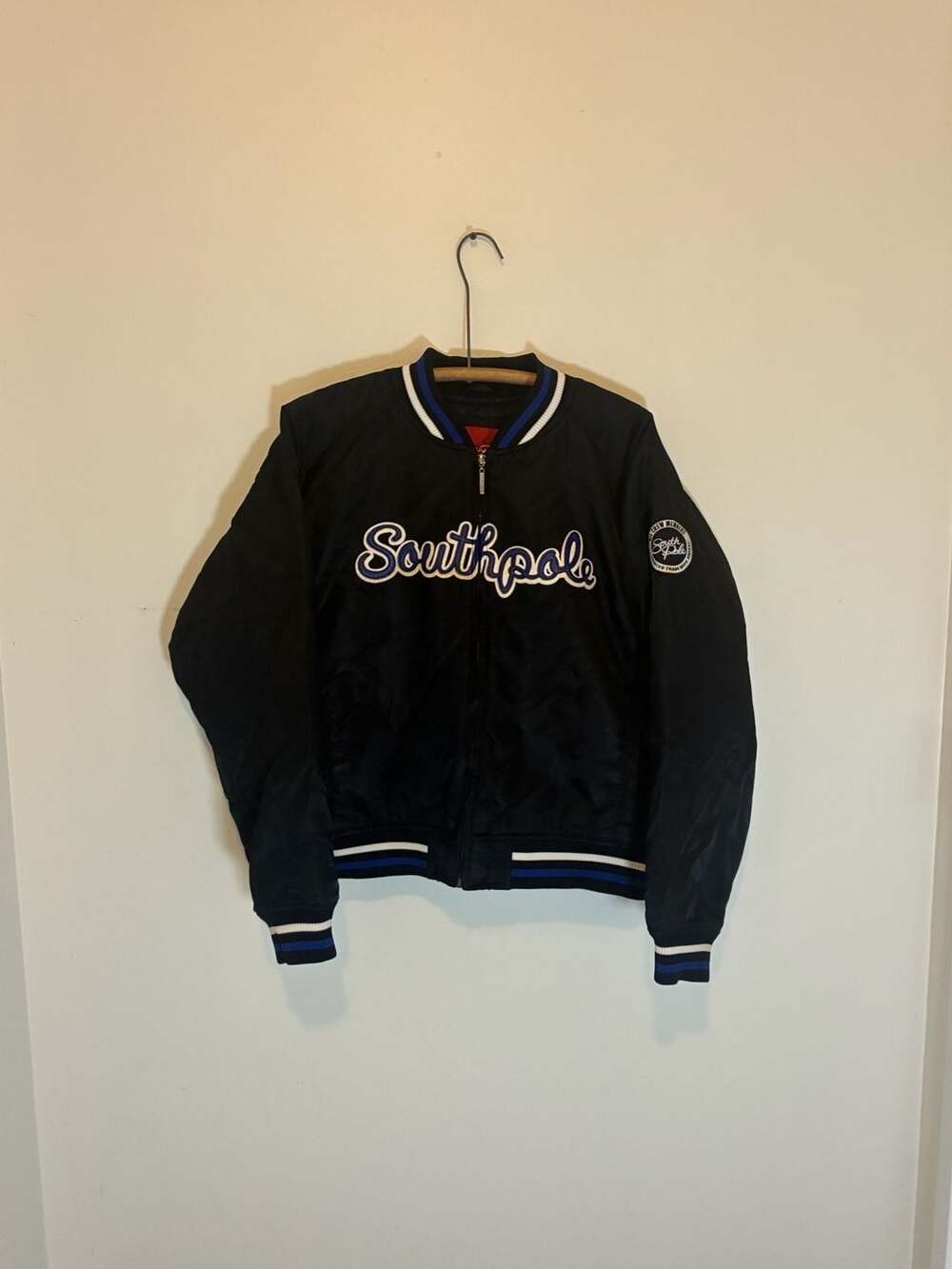 Southpole Bomber Jacket Kids XL Black Satin Varsity Zip Front